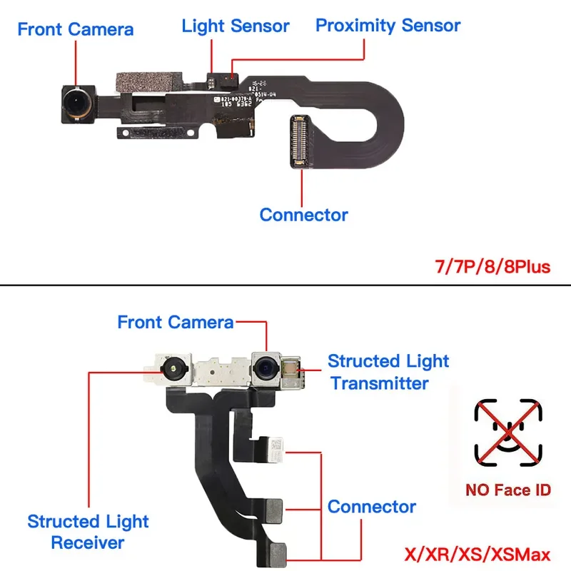 Front Camera Flex Cable For iPhone 7 8 Plus 11 12 Mini Pro Max Face Camera With Screen Waterproof Replacement Repair Part