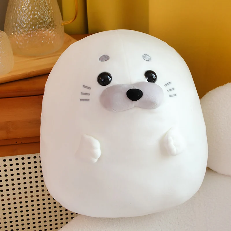 Seal Plush Stuffed Animal White/Blue Plushie Seal Round Pillow Toys Kawaii Animal Pillow Cushion Soft Toy