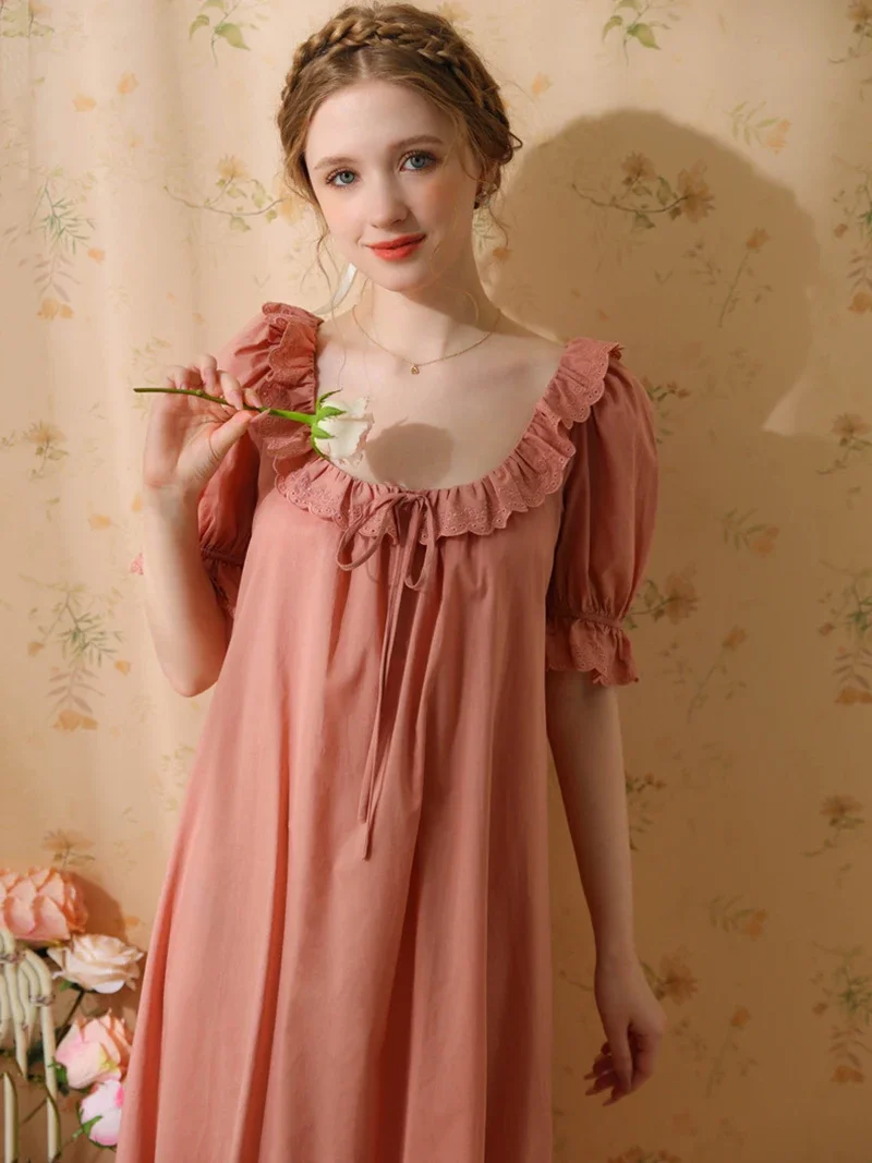 Women Vintage Princess Pajama Night Dresses Sleepwear Spring Autumn Cotton Lace Sweet Girl Fairy Victorian Nightgowns Homewear