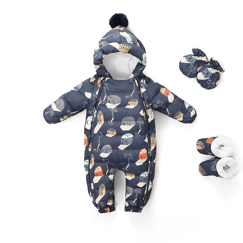 Newborn Clothes Baby Warm Fleece Rompers Bodysuits Baby Boys Girls White Duck Down Jumpsuits Infant Cartoon Overall Outerwear