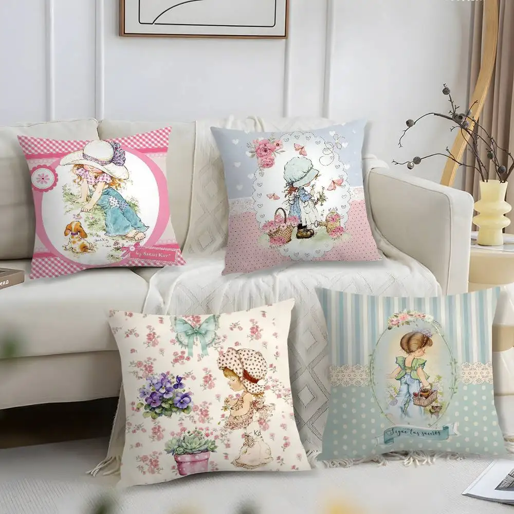 

Cute Sarah Kay Girl Pillow Case Short Plush Print Cushion Cover Square Throw Pillow Covers Sofa Home Decor