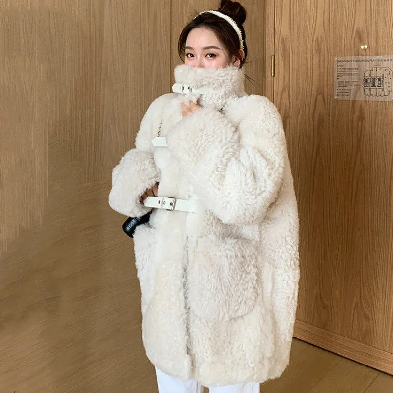 Thick Winter Lambwool Faux Fur Jackets Loose Warm Mid-length Coats Elegant Korean Plush Chaquetas Women Luxury Furry Overcoat