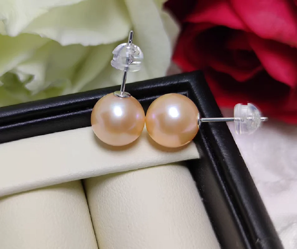 new  AAA++  9-10mm 10-11mm akoya round  White pink purple pearl earring 925 gift box