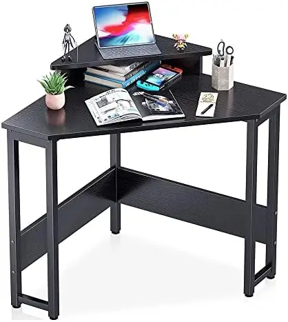 

Corner Desk Space Saving Small Desk with Sturdy Steel Frame, Computer Desk with Monitor Stand for Small Space, Easy Assembly Tri