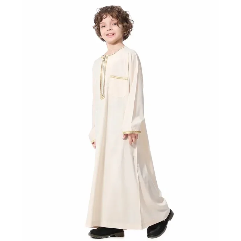 New2024 Dubai Arab Muslim Kids Boys Clothes Abaya Caftan Robes Islamic Ramadan Clothing Oman Arabic Qatar Child Kaftans Costumes