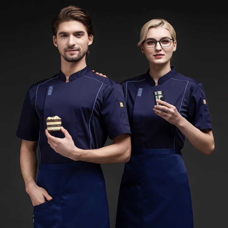 Costume de cuisine d'été pour hommes, uniforme de Chef professionnel, veste de Chef d'hôtel, de café, de boulangerie, salopette de serveur, de haute qualité