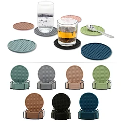 Set of 6 Silicone Coasters for Drinks Dual-Sided Round Cup Mat With Holder Stand Jar Gripper Pads with Deep Grooved gass