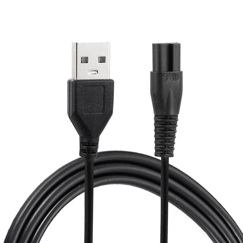 Cable de carga de cola en forma de 8 con interfaz USB confiable para maquinillas de afeitar eléctricas.