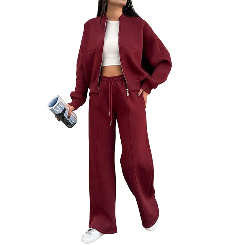 

ABRT-Наборы для отдыха для женщин, спортивный костюм, комплект из 2 предметов, толстовка, широкие спортивные штаны, спортивный костюм, одинаковый комплект, винно-красный L