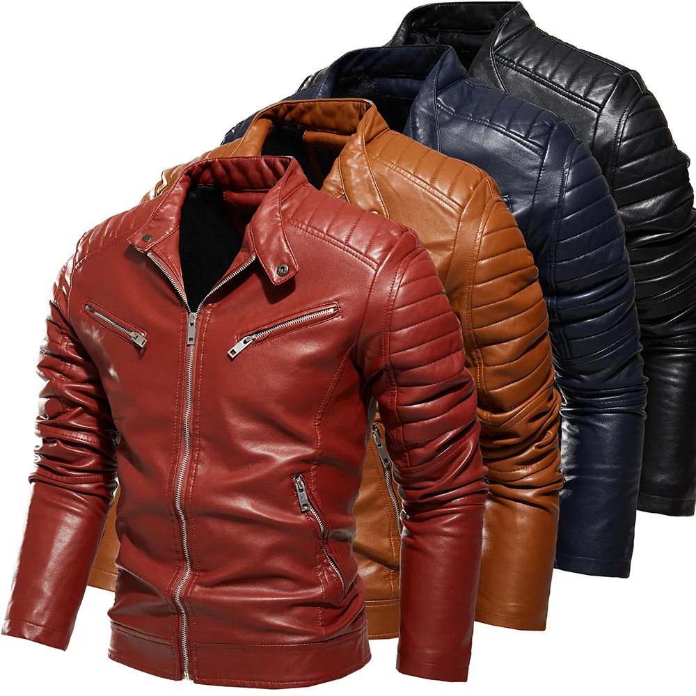 

Men's Autumn Winter Casual PU Leather Stand Collar Zipper Jackets Male Vintage Solid Motorcycle Jacket Military Outdoor Coats