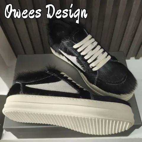 록 빈티지 남성 말털 스니커즈 여성 캐주얼 신발 천연 가죽 레이스업 럭셔리 트레이너 하이 스트리트 로퍼 플랫 슈즈