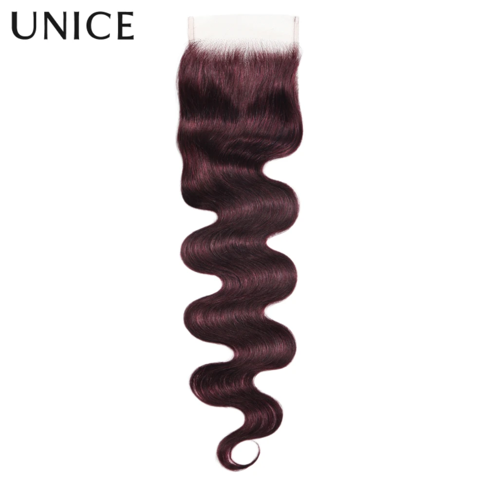 UNICE Hair Chiusura in pizzo 4x4 con onda del corpo in ciliegio nero