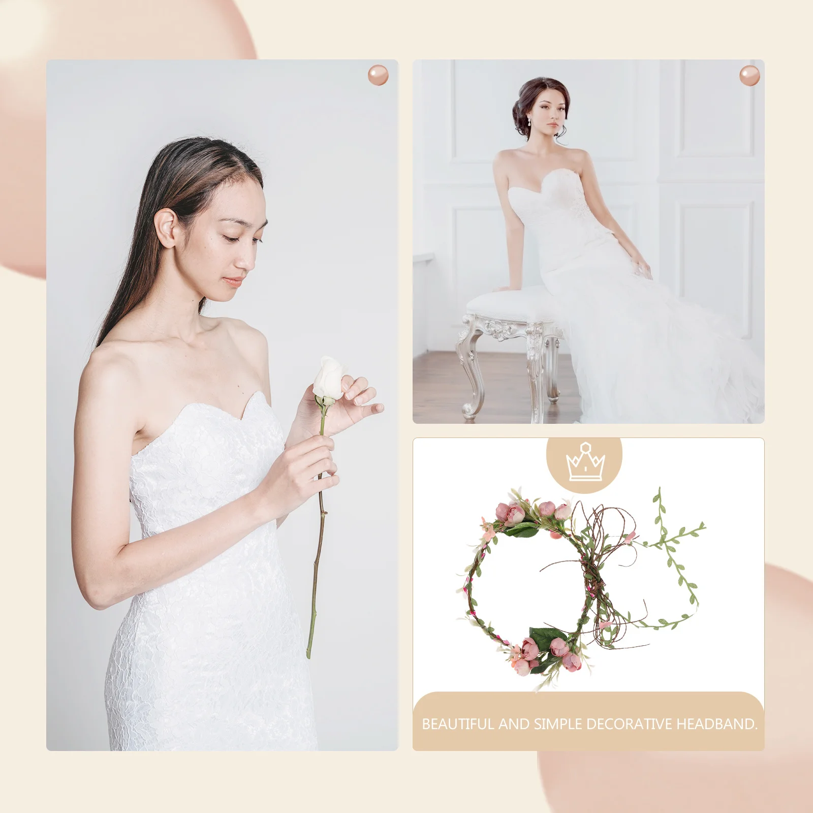 قطعة واحدة من عصابة رأس على شكل زهرة الورد الواقعية للنساء، غطاء رأس مزين بالزهور لحفلات الزفاف وأعياد الميلاد، ديكور العروس #3