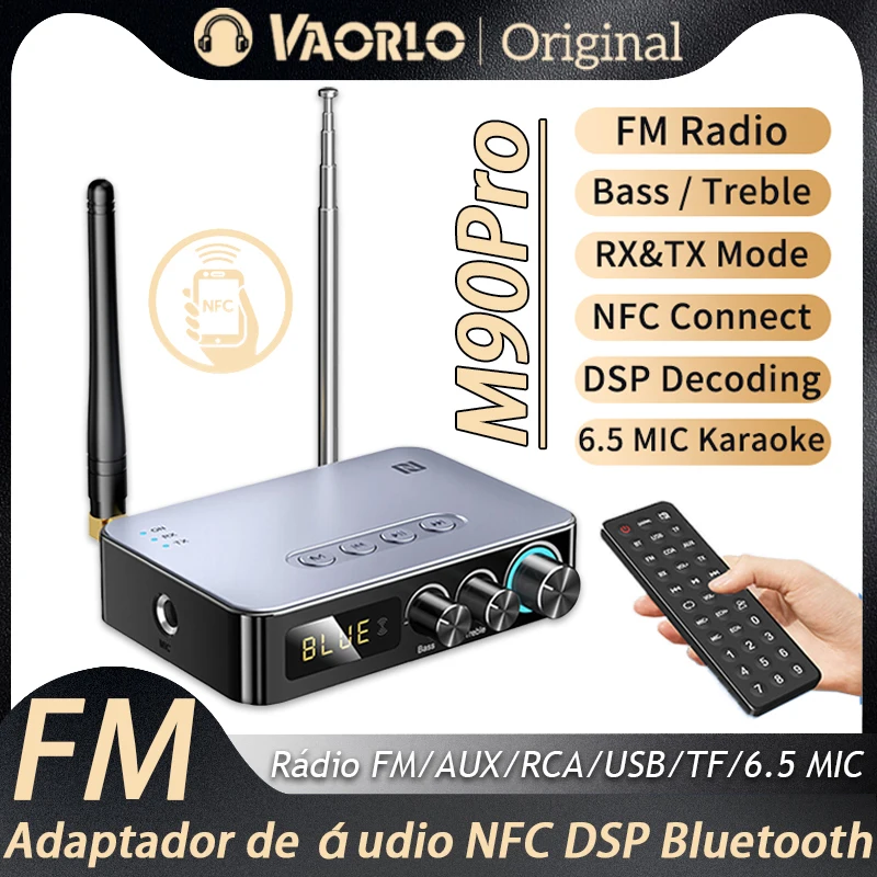 Bluetooth 5.1 Receptor de áudio transmissor 3,5 mm Aux RCA Bass Treble Adaptador de música sem fio U Disk / cartão TF Rádio FM Player Conversor DAC com IR Controle Remoto