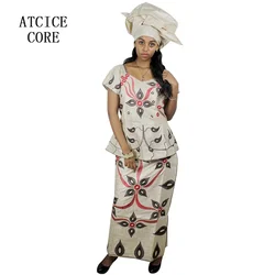 African Dresses For Woman Bazin Riche Embroidery Top Wrapper Scarf
