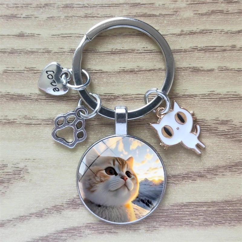 Classic Keychain Time Jewel Customized Cute Animal Pet Paw Print I Love Cat Car Keyring Men Women Fashion Alloy Memorial Gift