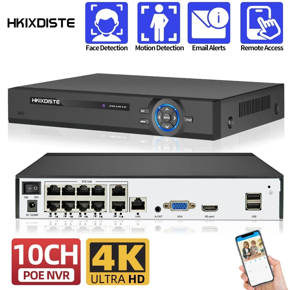 

Видеорегистратор 10CH 8CH 4K 8MP H.265 POE NVR для HD 4K 3MP 4MP 5MP CCTV POE IP-камера с функцией распознавания лица 48В видеорегистратор