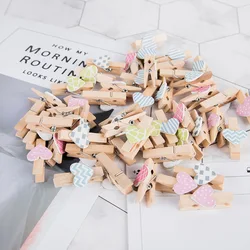 35x7mm 20pcs Wooden Colored Love Heart Photo Clip Memo Paper Peg Clothespin Stationery Valentine's Day Wedding Party Craft Decor