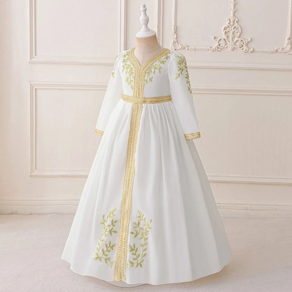 Muslim Girl White Embroidered Ramadan Long Dress Kids Birthday Parties Banquets Piano Performances Cocktail Princess Dress ASQ03 - view 3