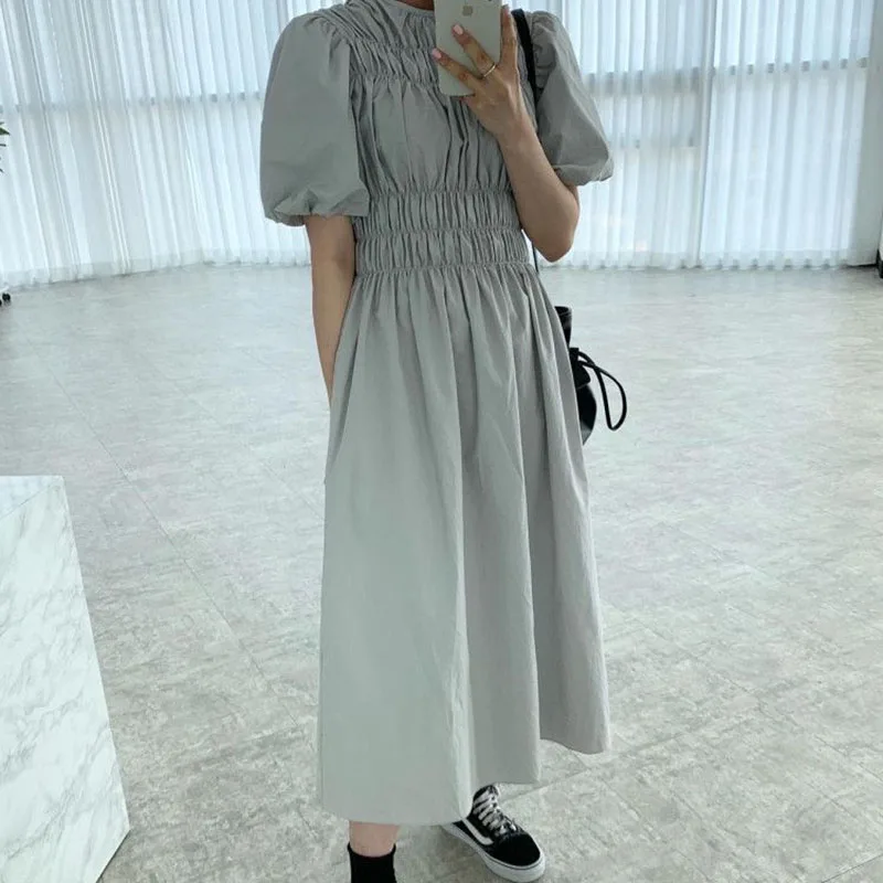 Korobov 2022 New Arrival Korean Chic O Neck Women Dress Vintage Elegant Summer Vestidos Sweet A-Line Puff Sleeve Female Dress