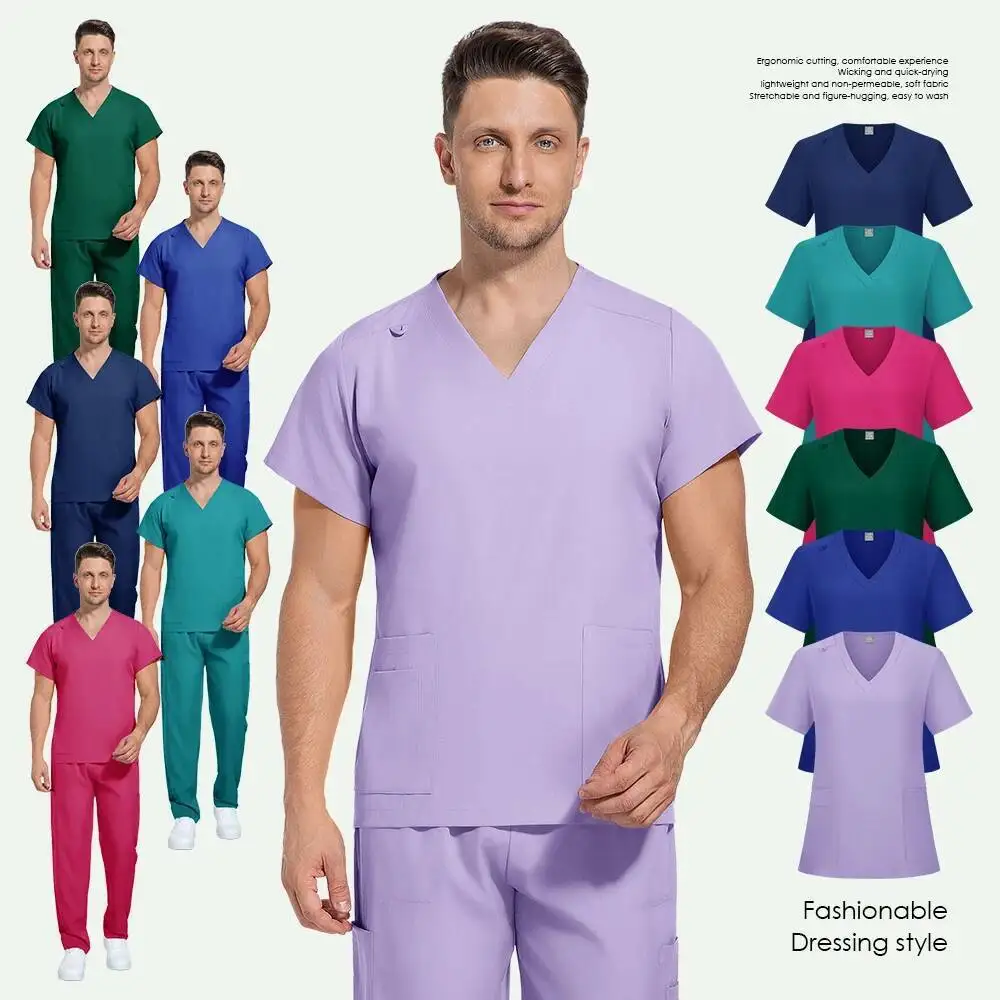 

Men Women Unisex Nurse Surgical Suits Doctor Medical Hospital Uniform Top Jogger Pants Scrubs Nursing Veterinary Uniforms
