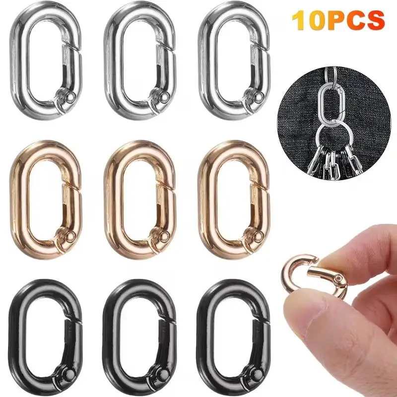 10Pcs/lot Metal Oval Ring Spring Clasps Openable Carabiner Keychain Bag Clips Hook Dog Chain Buckles Connector For DIY Jewelry view 2