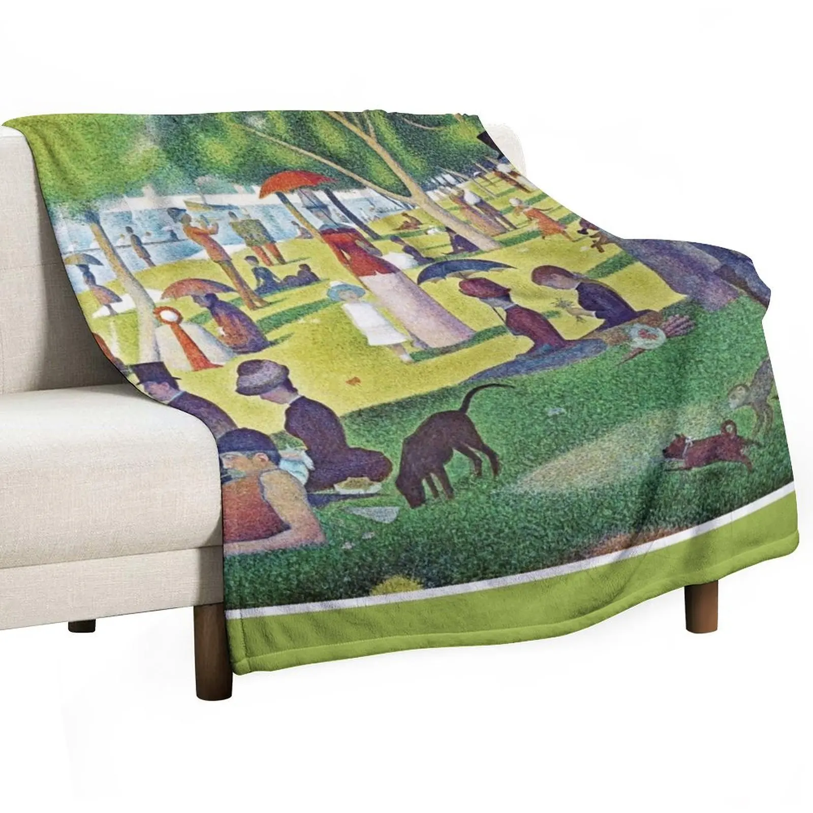 Seurat's A Sunday Afternoon on La Grande Jatte - Fine Art Pointillism Throw Blanket cosplay anime Picnic Summer Blankets