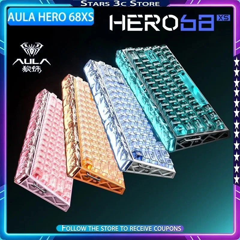 AULA HERO 68XS Magnetic Axis Mechanical Keyboard Wireless Tri Mode Lightbox Design 8k Low Latency Gaming Keyboard Gamer Gift