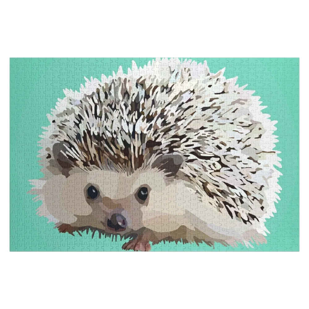 Hedgehog Teal Jigsaw Puzzle Wooden Adults Wooden Animal Wooden Compositions For Children Name Custom Personalized Puzzle