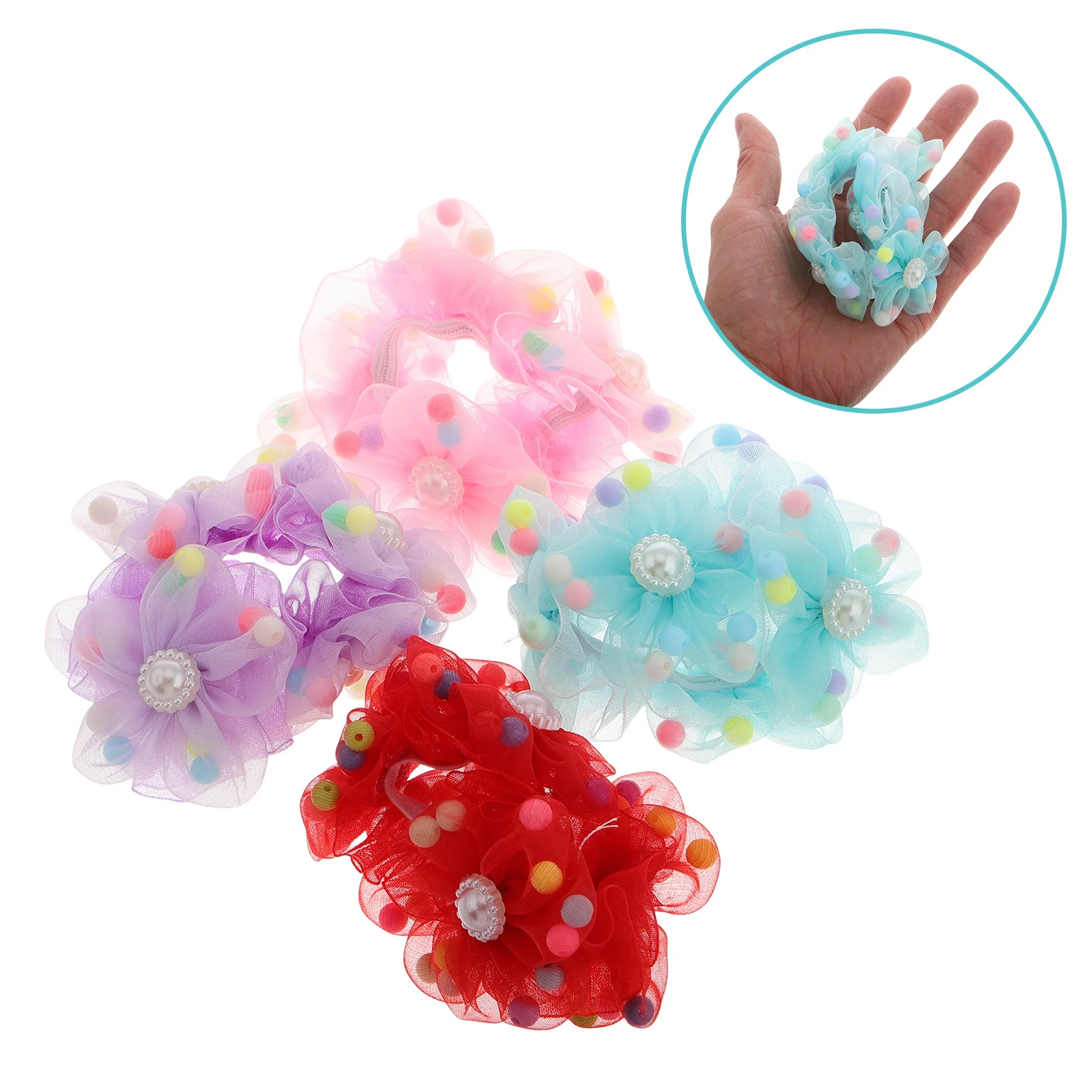 

4 шт., резинки для волос с подсолнухом, эластичные держатели для хвоста, разноцветные аксессуары для волос с цветочным принтом для женщин, девочек, подростков, детей, эластичные, без повреждений