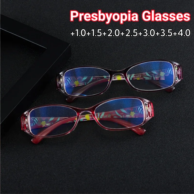 

Personality Hollow Out Ultra Light Resin Reading Glasses Fashion Print of Flowers Far Sight Eyeglasses Diopter +1.0 To 4.0