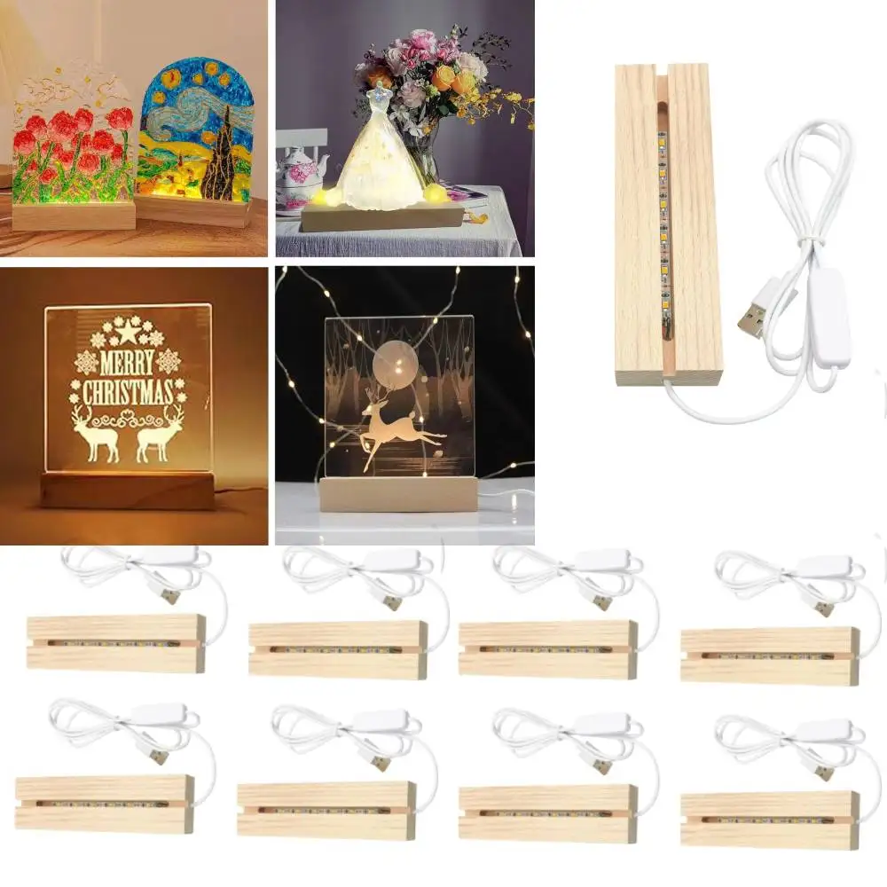 1-5PCS Rectangular Wooden Led Lights Display Base Stand 3D Plexiglass Lamp Holder with USB Night Lights Handmade DIY Art Decor