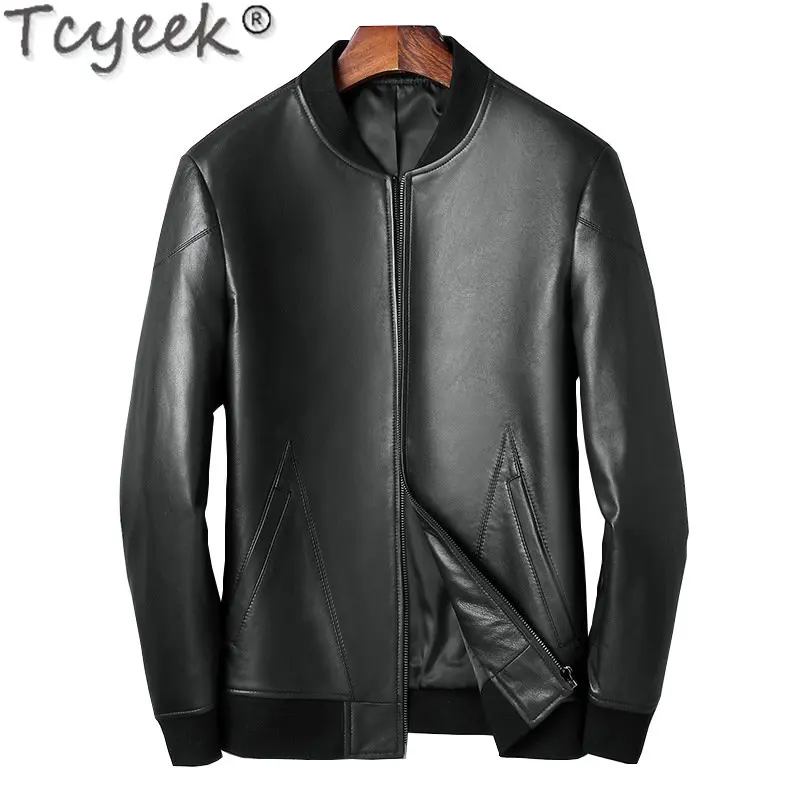 

Tcyeek Genuine Leather Jacket for Men Short Real Sheepskin Baseball Style Coat Winter Slim-fit Jackets Chaquetas Para Hombre Cjk