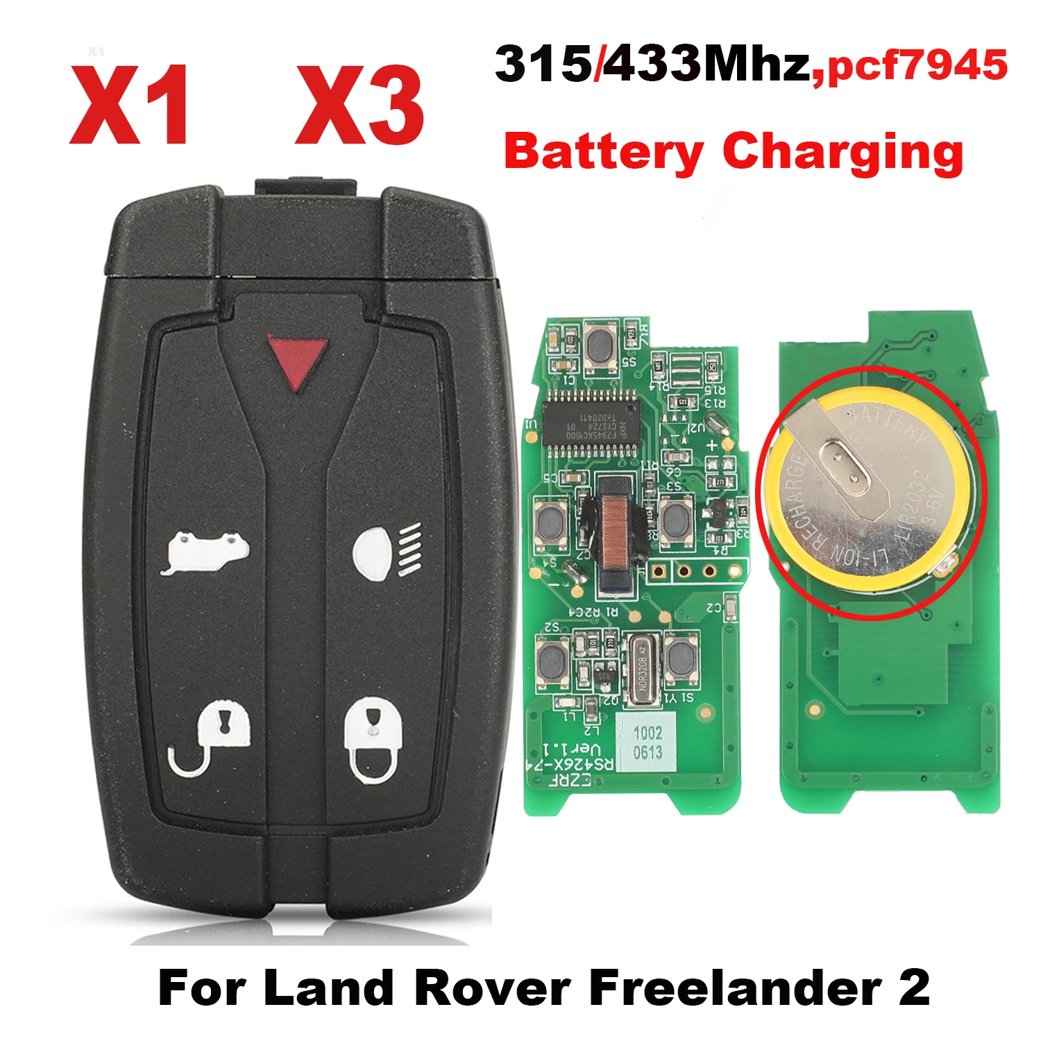 jingyuqin X1 X3 Remote 315/433Mhz pcf7945 Car Key For Land Rover Freelander 2 Discovery Control Smart Key Battery Charging