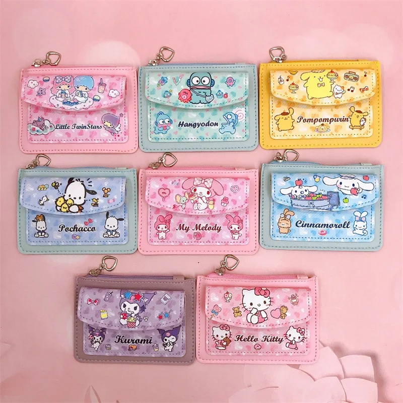 Kawaii Cartoon PU Leather Wallet Sanrio Anime Hello Kitty Cinnamoroll Kuromi Casual Short Wallets Cute Card Holder Coin Purse