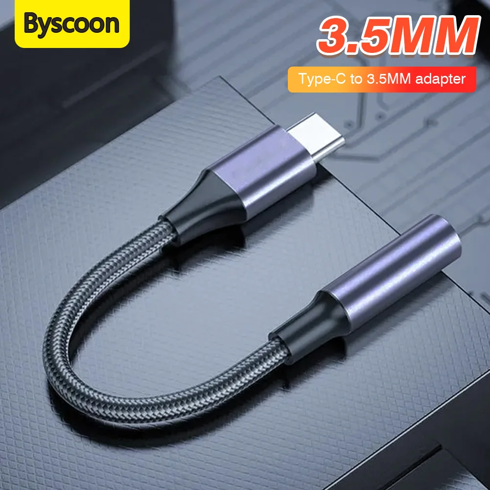 Byscoon Usb Type C To 3.5mm Aux Adapter Type-c 3 5 Jack Audio Cable For iPhone 17 16 15 Pro/Max samsung Xiapmi OPPO Huawei