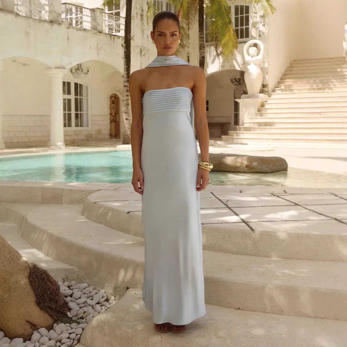 2025 فستان نسائي أنيق موضة فساتين نسائية جميلة فساتين الحفلات الليلية مساء فستان امرأة الساتان الدانتيل يصل فستان ضيق #2