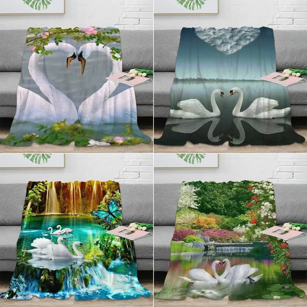 

Swan Blanket Flannel Throw Blanket Lightweight Super Soft Cozy Flannel for Sofa Bed Couch All Season Warm King Queen Size