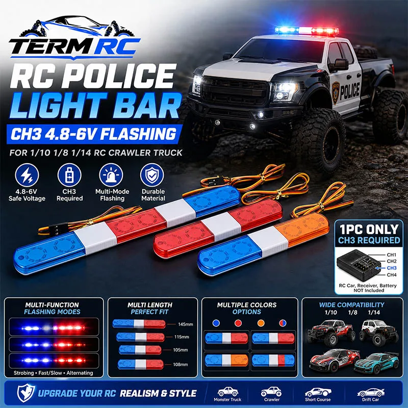 1Pc RC Police Car Light Bar CH3 4.8-6V Flashing for 1/10 1/8 1/14 RC Crawler Truck