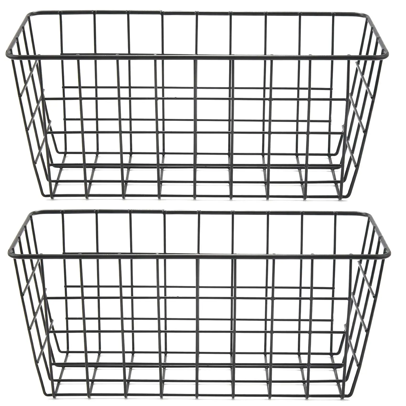 

Adhesive Sturdy Storage Baskets with Kitchen Food Pantry Bathroom Shelf Storage No Drilling Wall Mounted,2 PACK,Black