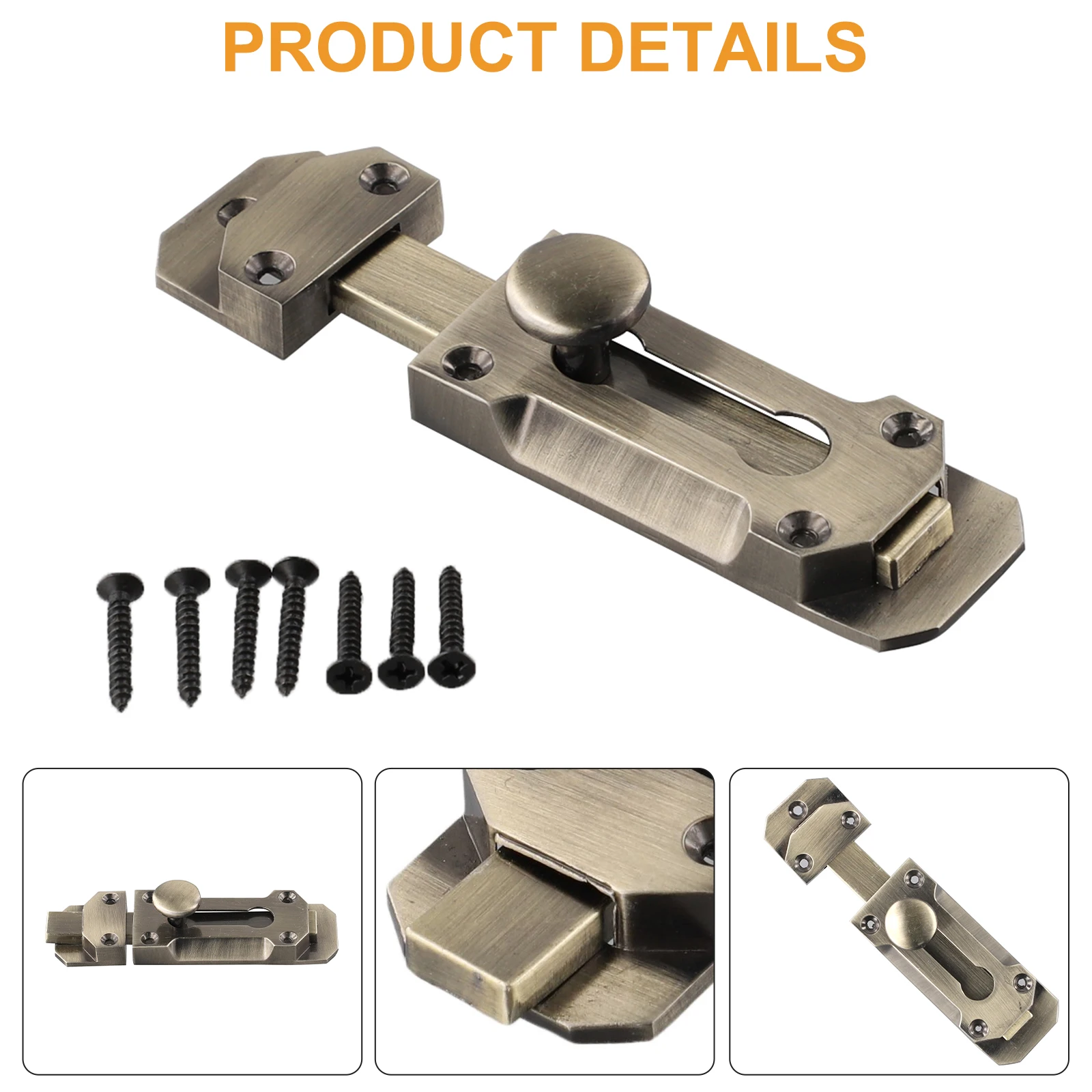 3/4/5inch Door Slide Bolt for Internal Wooden Doors and Cabinets Reliable Latching Mechanism with Metal Knob and Guide System