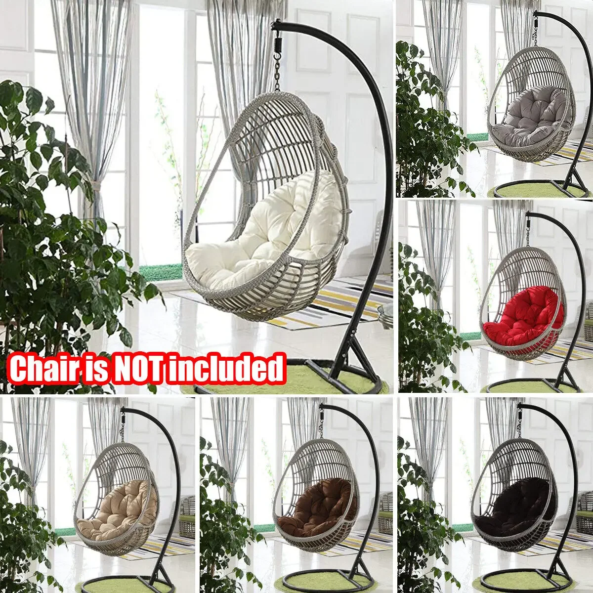 【Cushion Only】Round Hanging Egg Hammock Chair, Swing Seat Cushion, Thick Nest, Back for Indoor and Outdoor Patio