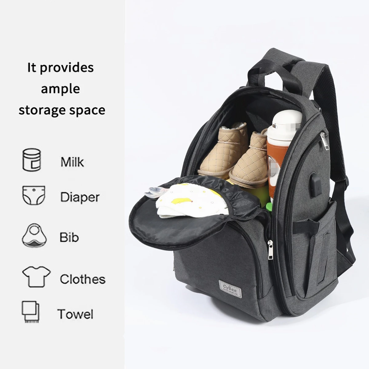 Fashionable waterproof fabric shoulder mommy bag Large capacity double zipper fully open mom\'s bag Multi functional backpack