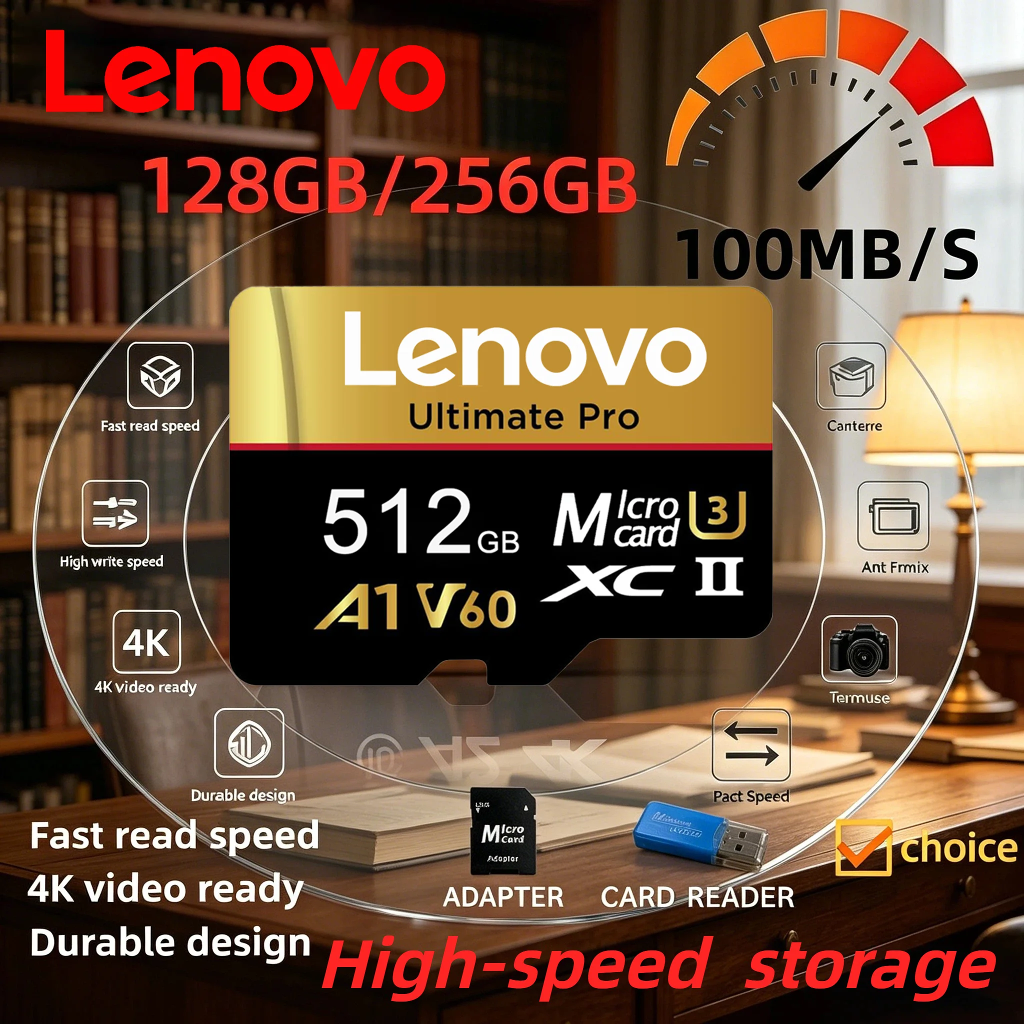 Lenovo Micro TF SD Card Memory Card High Speed TF Flash Cards 128GB 256GB 512GB U3 V60 4K Full HD For GoPro Action Camera Switch