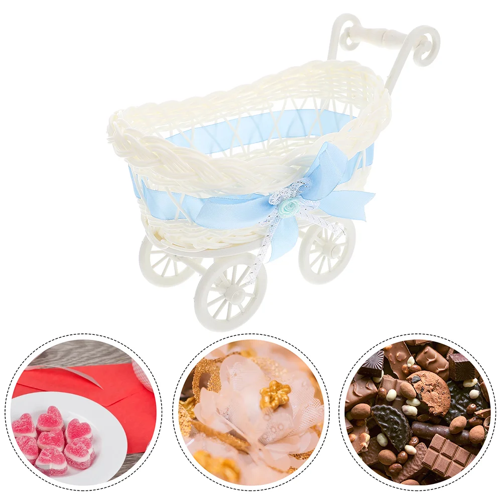 

2 Pcs Flower Basket Party Woven Baskets Baby Stroller Foldable Pp Wedding Candy