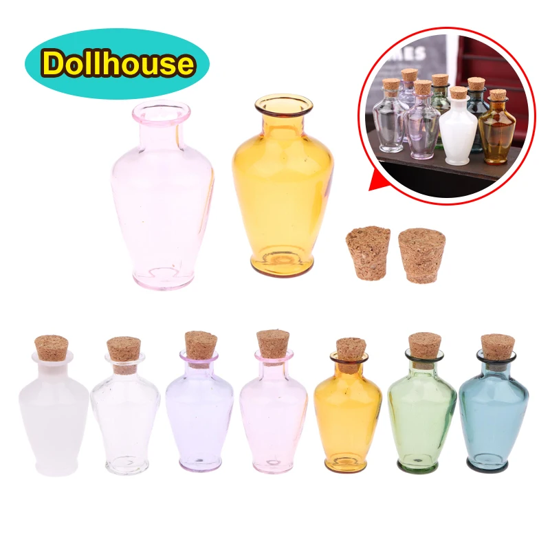 1:12 Puppenhaus Miniatur Glas Vase Blumen Vorratsdose Weinflasche Wunschflasche mit Gekken Home Decor Spielzeug Puppenhaus Zubehör