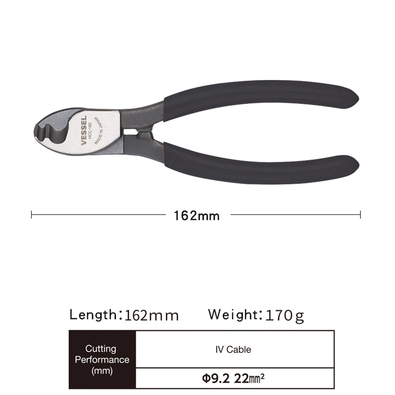 VESSEL Heavy Duty Cable Cutter, High Leverage Pliers for Aluminum and Copper Wire Japan Tools No.HCC-160