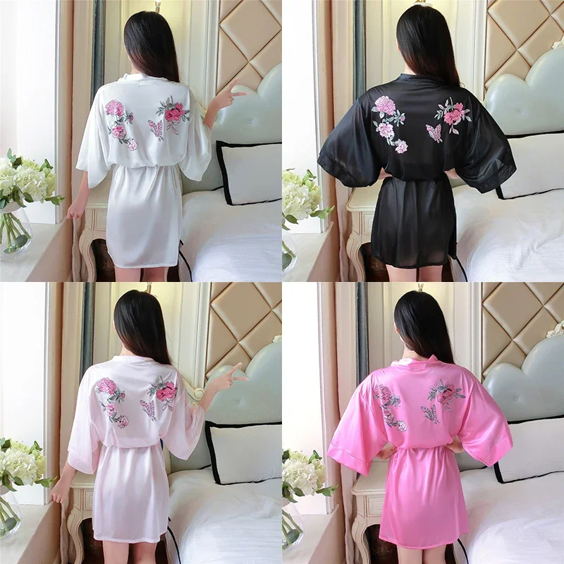 2021 Nieuwe Sexy Print Vrouwen Satijn Nachtkleding Chinese Bruidsmeisje Kimono Badjas Jurken Casual Huisjurk Losse Nachtjapon