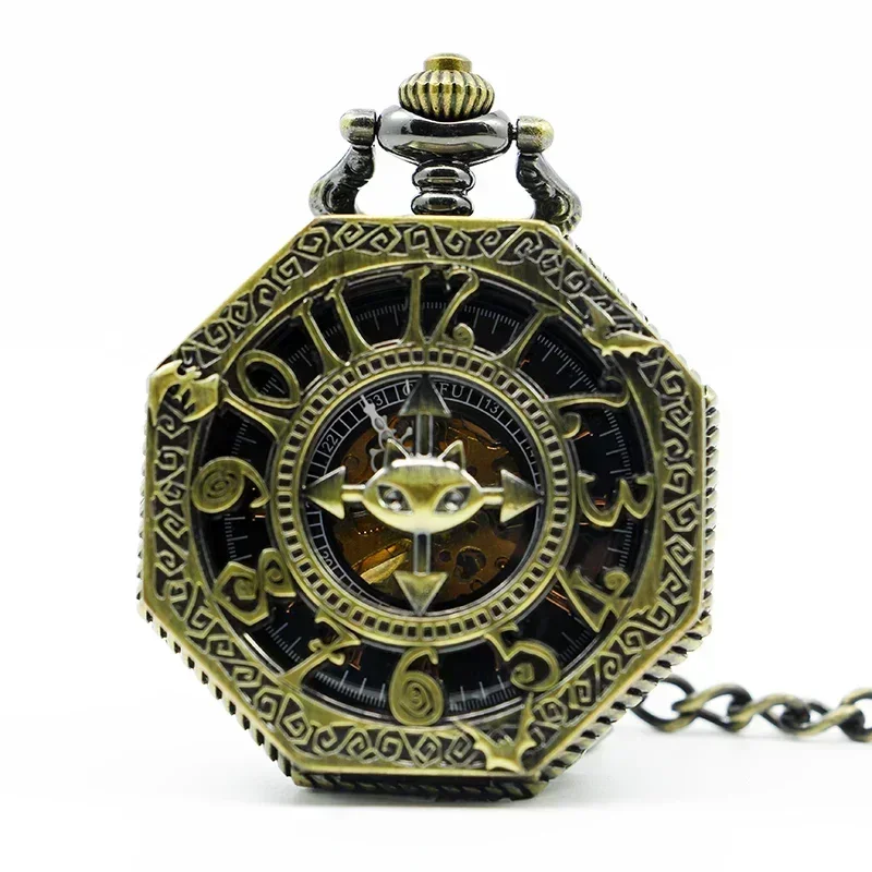 Antique Mechanical Pocket Watch Personality Retro Men's Creative Polygon Pocket&Fob Watch Half Hunter Watches For a Grandad