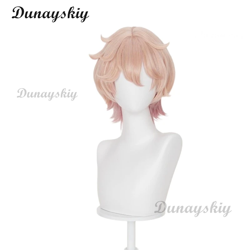 داليا شعر مستعار تأثيري جينشين تأثير الوردي التدرج الشعر القصير مصاص دماء Heterochromia فونتين Mondstadt الألياف الشعر + غطاء شعر مستعار